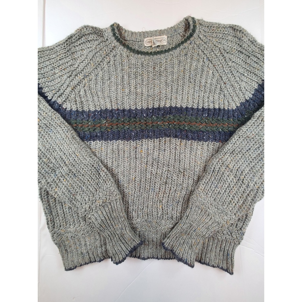 Vintage Gap Clothing Co Gray Chunky Knit Sweater Women Medium Wool Blend Striped